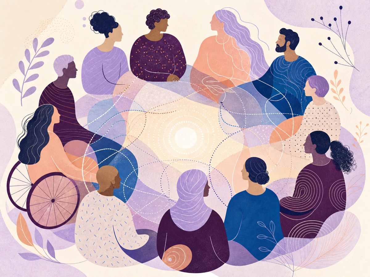 Conceptual illustration of a diverse community sharing an open circle