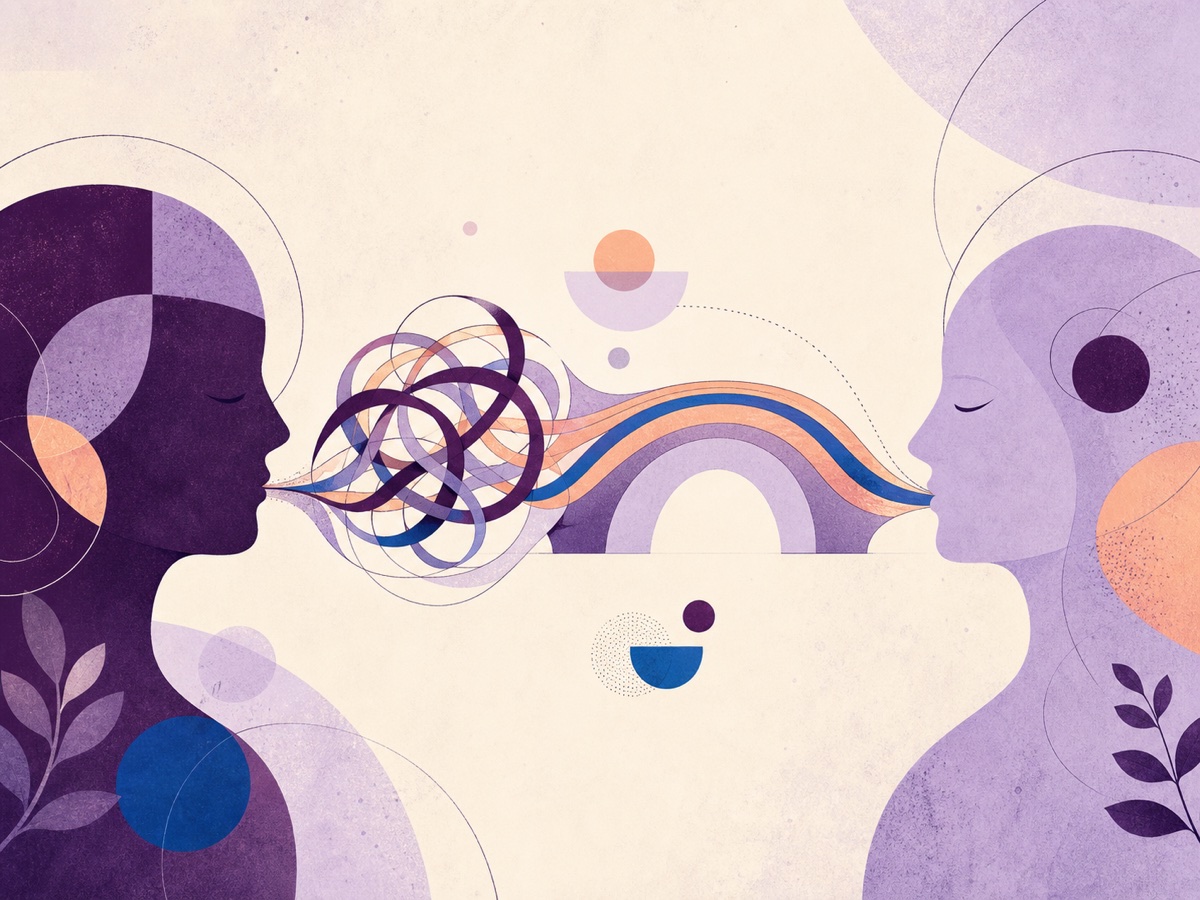 Conceptual illustration of two perspectives connected through dialogue